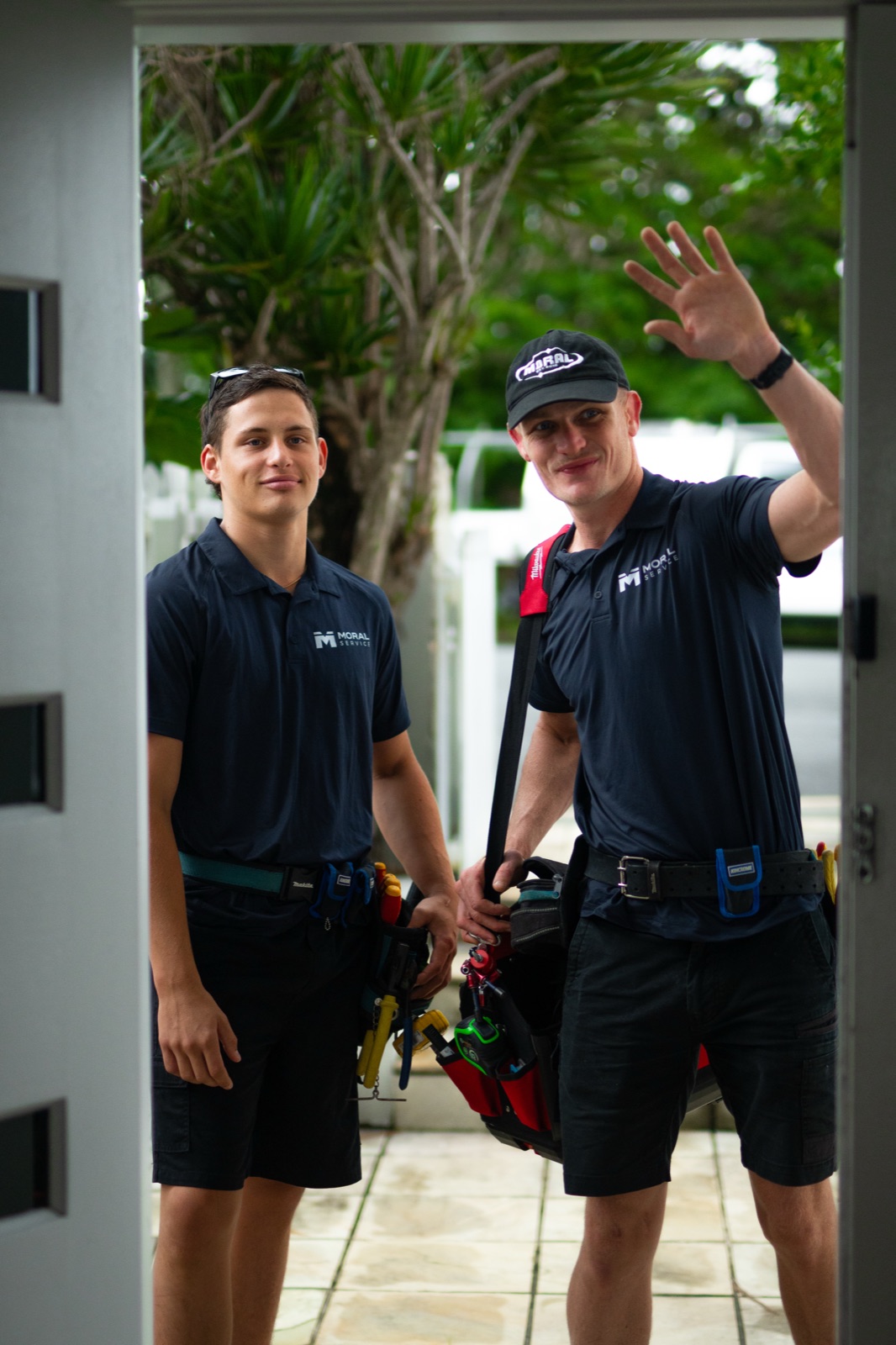 The Moral Service team arriving at a Gold Coast home, tool belts on and ready to work