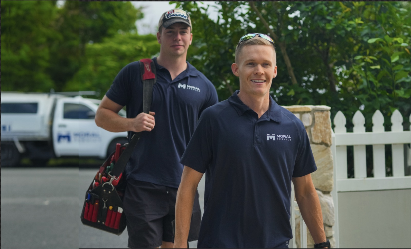 Shaun and Justin from Moral Service arriving at a Gold Coast job with the company van
